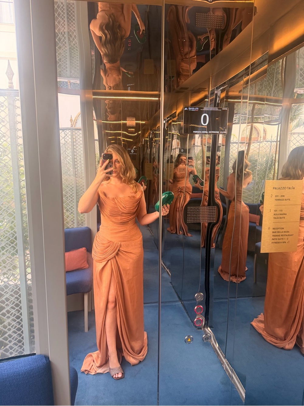 Miss Rosier Gelsomina Gold Asymmetrical Glossy Gathered Maxi Dress
